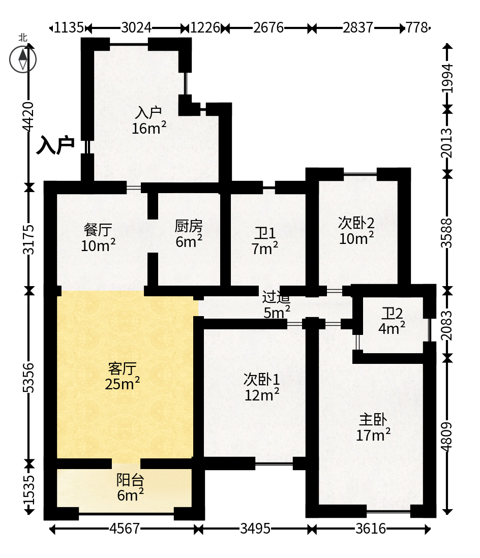 湘江世纪城悦江苑  3室1厅2卫   155.00万户型图