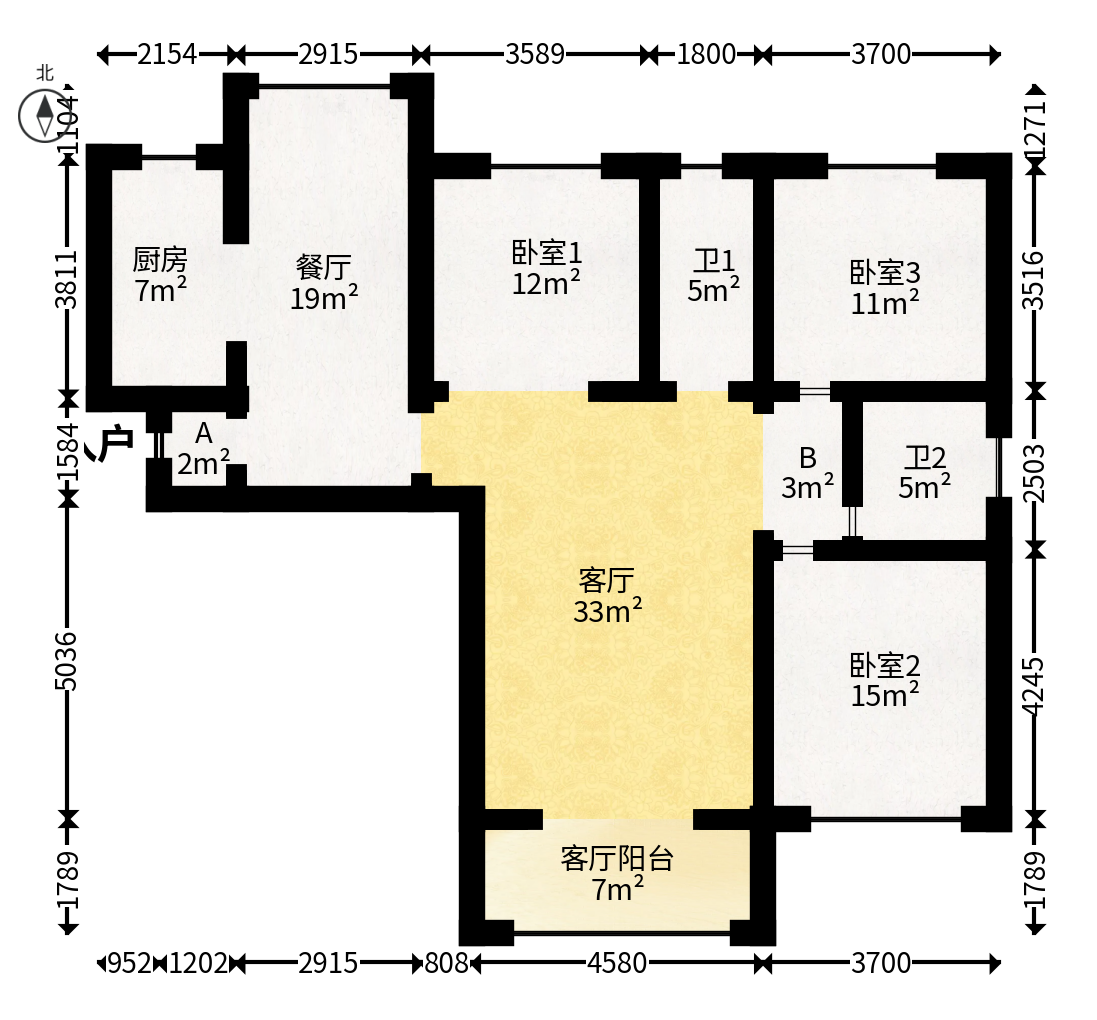 兴隆景苑  3室2厅2卫   98.00万户型图