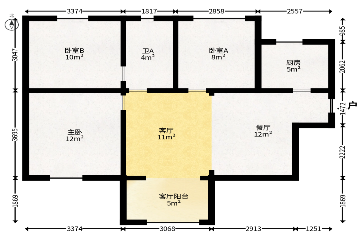 保利西海岸B区  3室2厅1卫   120.00万户型图