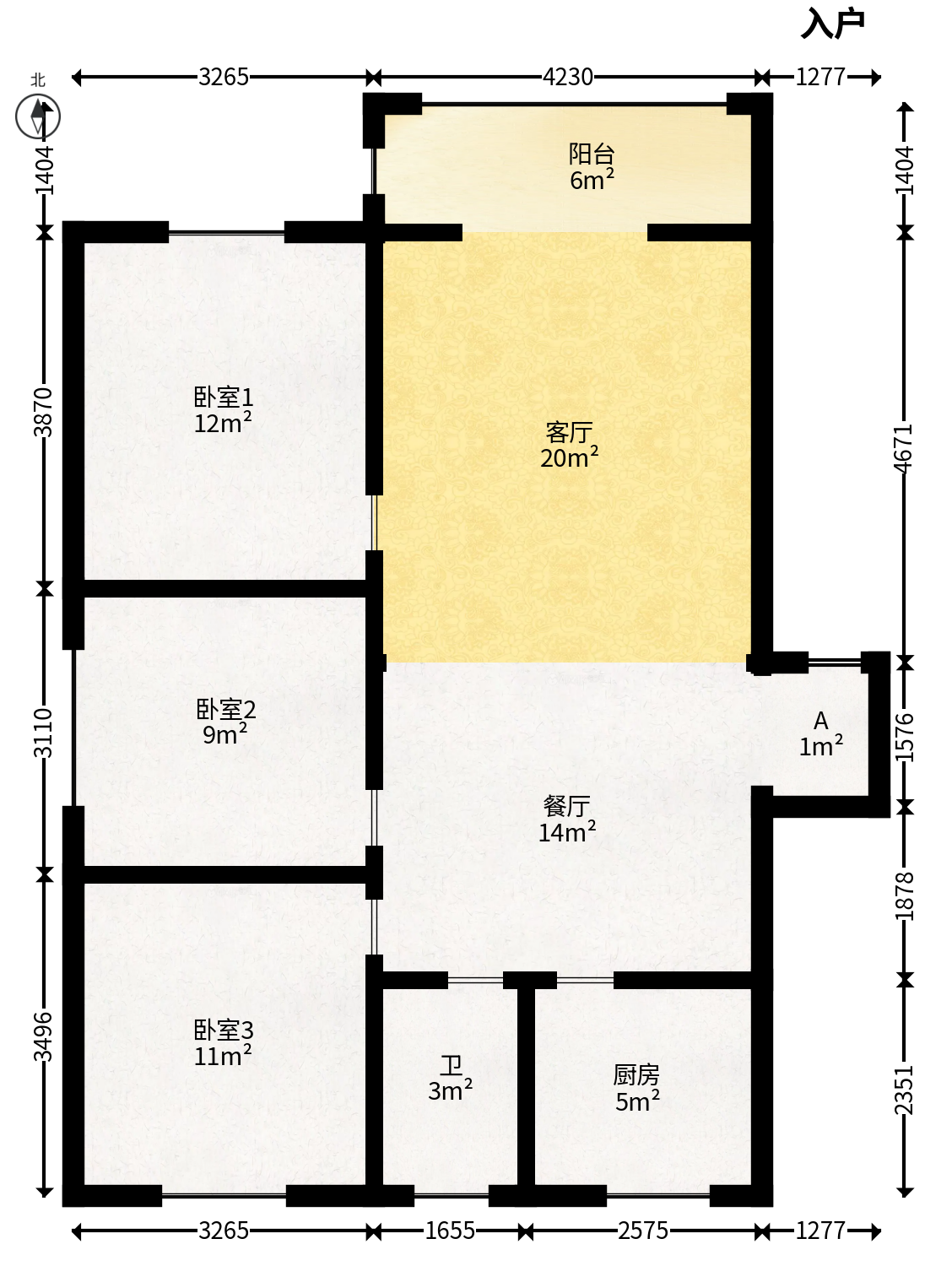 景芳苑  3室2厅1卫   65.00万户型图