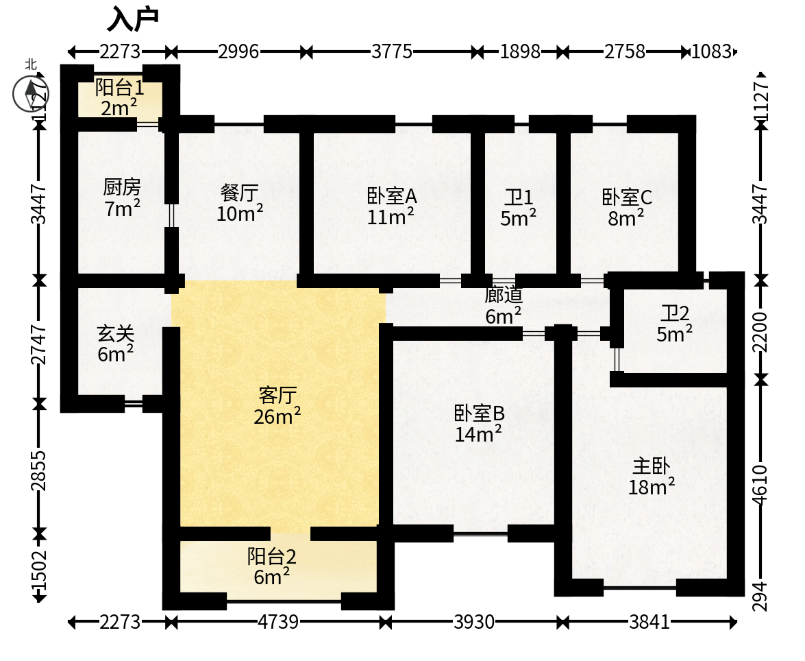 江山帝景哈佛  4室2厅2卫   126.00万户型图