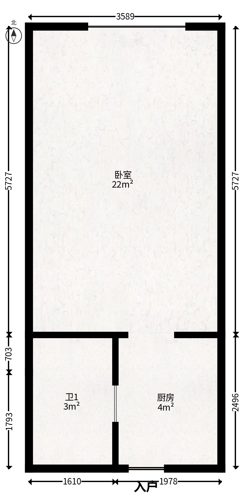 中海国际二期  1室1厅1卫   16.00万户型图