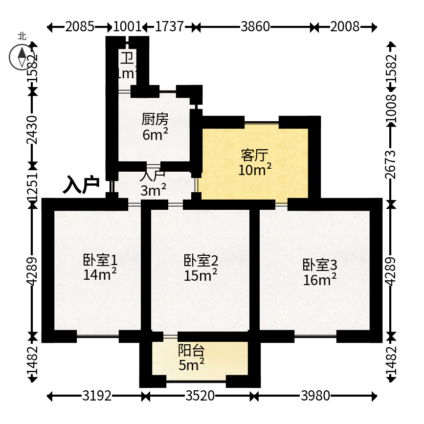 马王堆疗养院单位房  3室1厅1卫   46.80万户型图