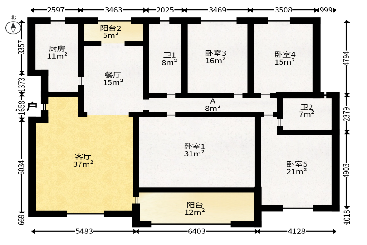 升远君尚嘉筑  5室2厅2卫   185.00万户型图