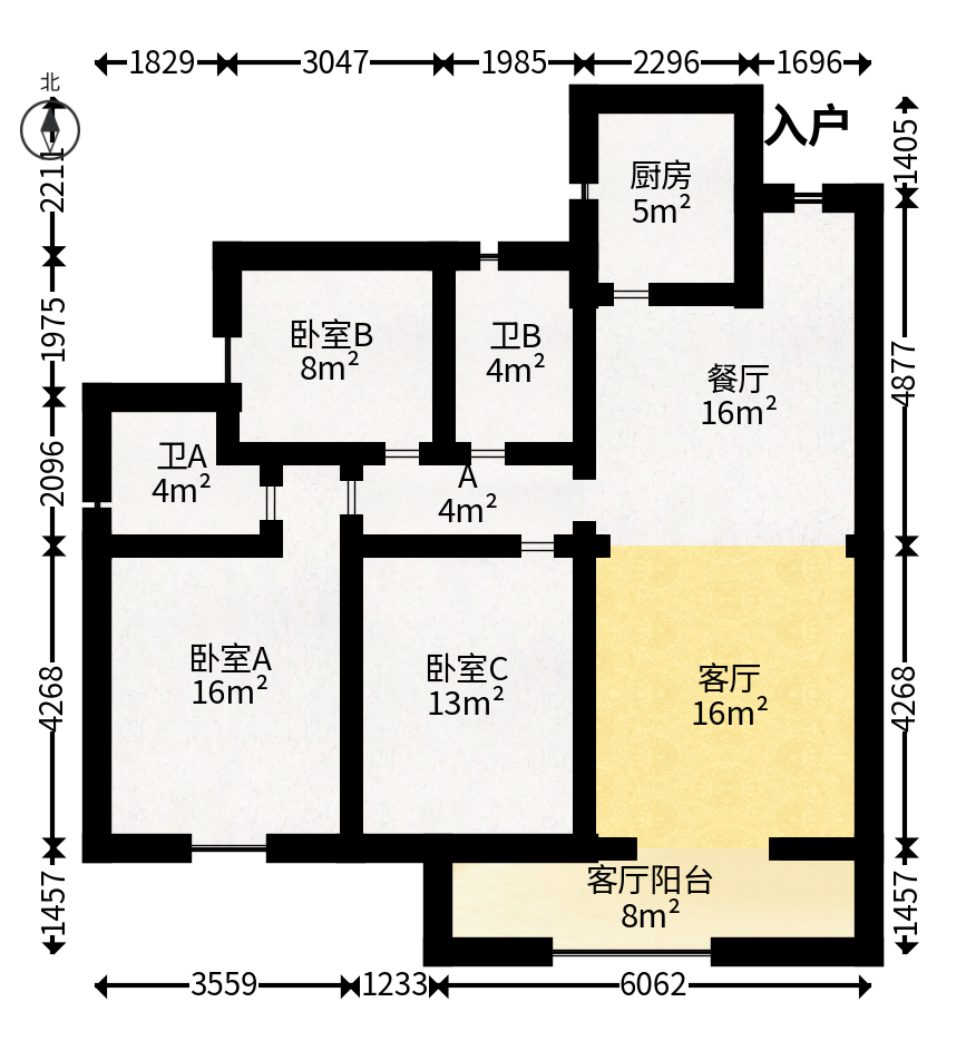 卓越中寰  3室2厅2卫   185.00万户型图