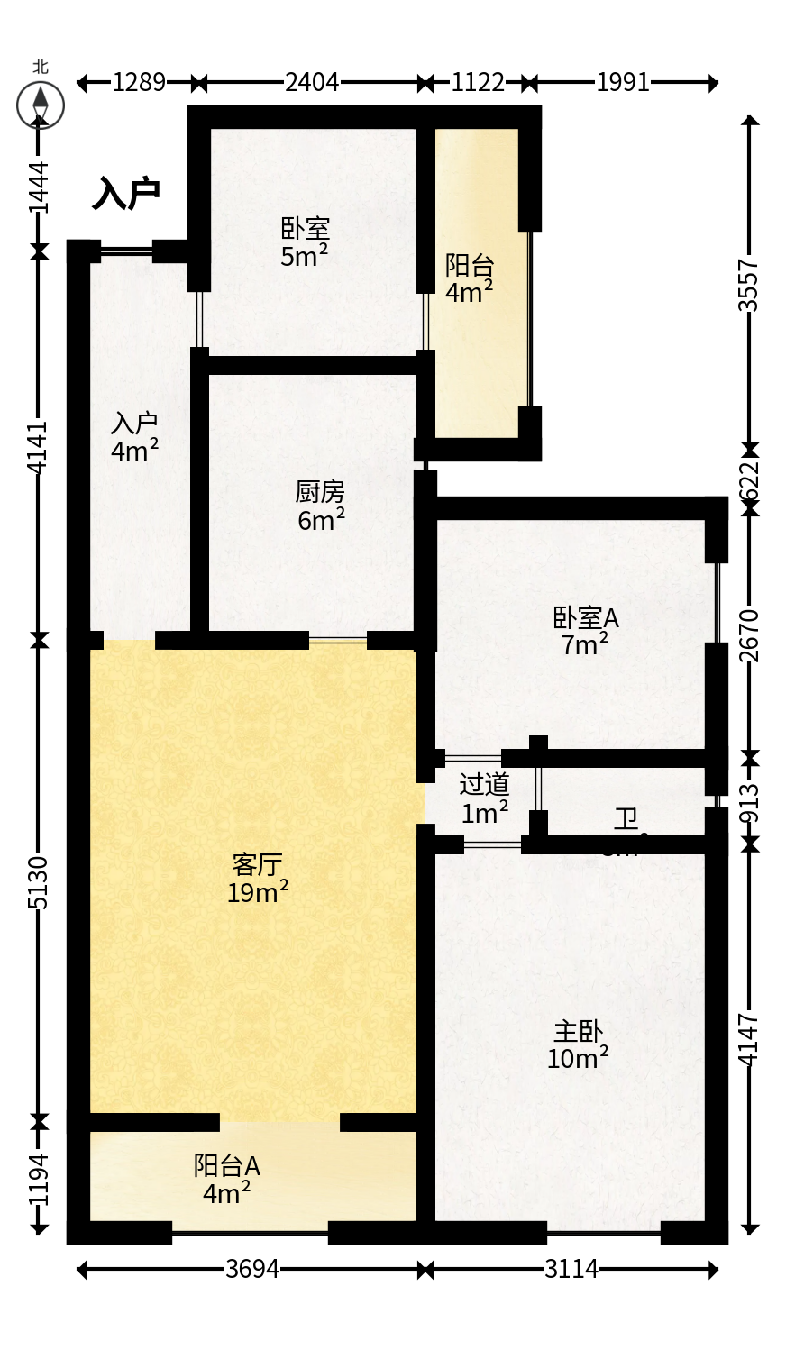 松雅湖壹号  3室1厅1卫   77.80万户型图