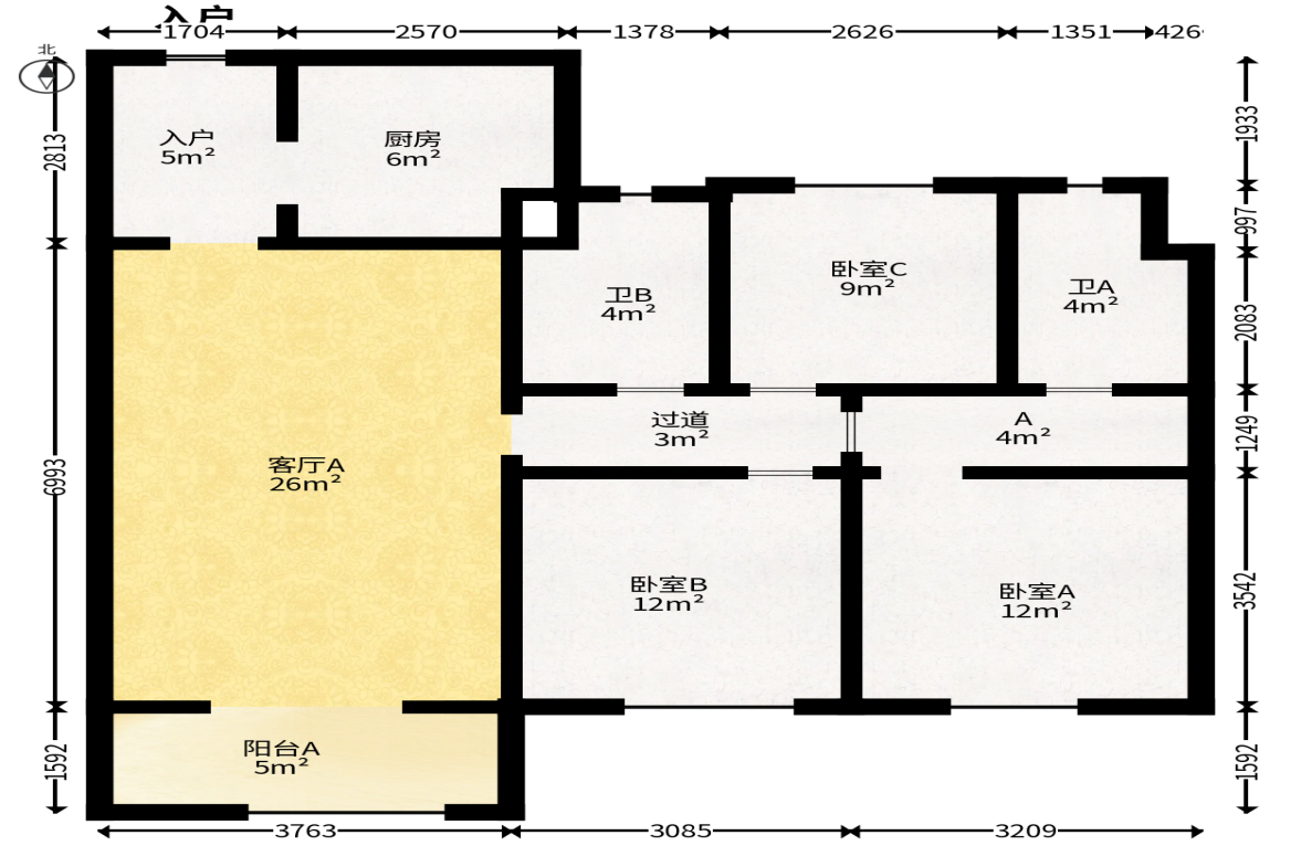 万科魅力之城  3室2厅2卫   115.00万户型图