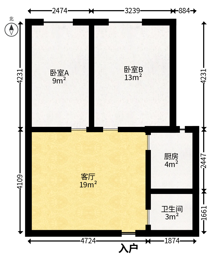 建鸿达华都（华都小户型及大华写字楼）  2室1厅1卫   56.80万户型图