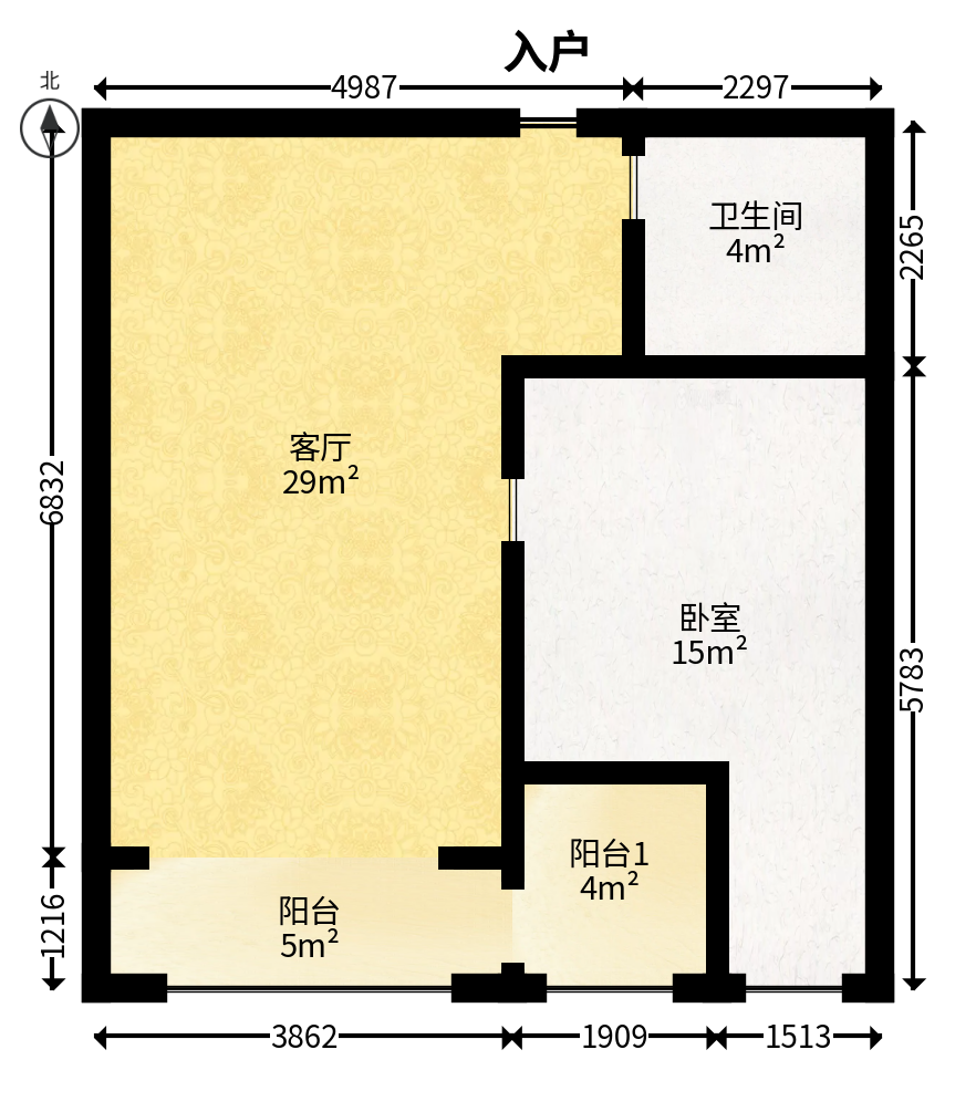 阳光100三期  1室1厅1卫   57.60万户型图