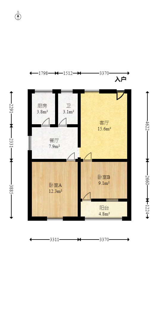 丝茅冲友阿宿舍（喻家冲37号）  2室2厅1卫   38.00万户型图