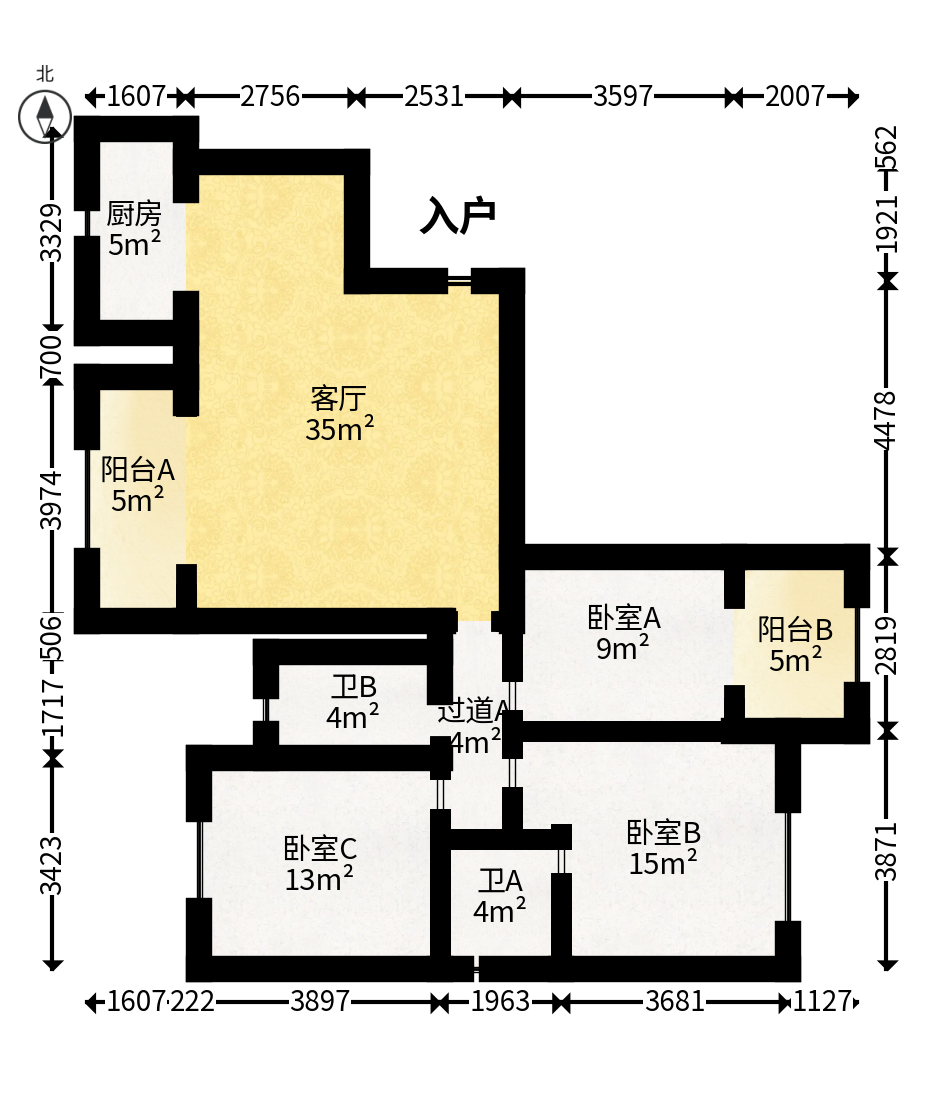 新盛珑璟台  3室1厅1卫   99.00万户型图