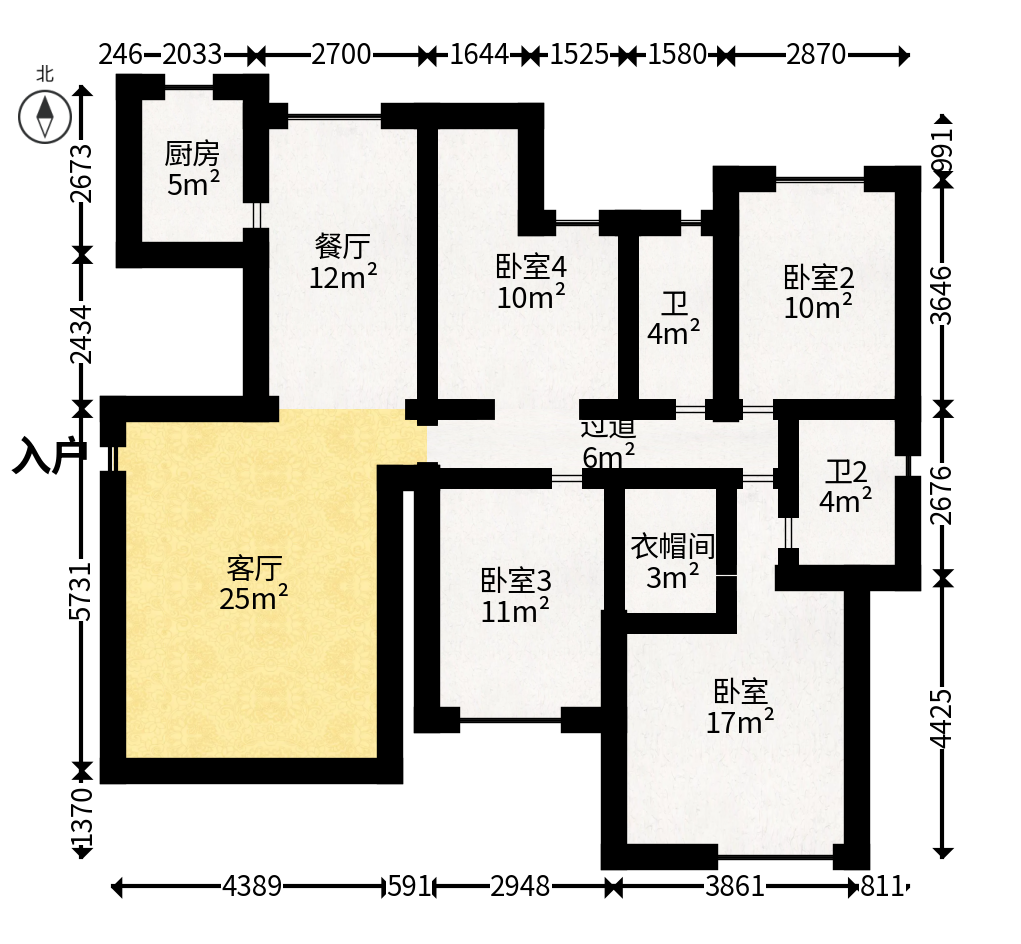 卓越蔚蓝海岸二期  4室2厅2卫   136.00万户型图