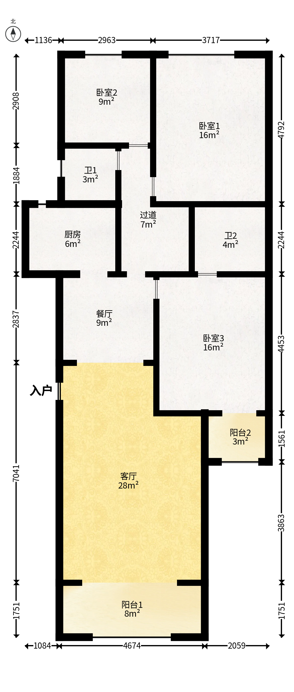 都市春天  3室2厅2卫   100.00万户型图