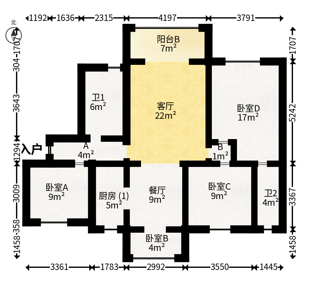 香樟鑫都  3室2厅2卫   120.00万户型图