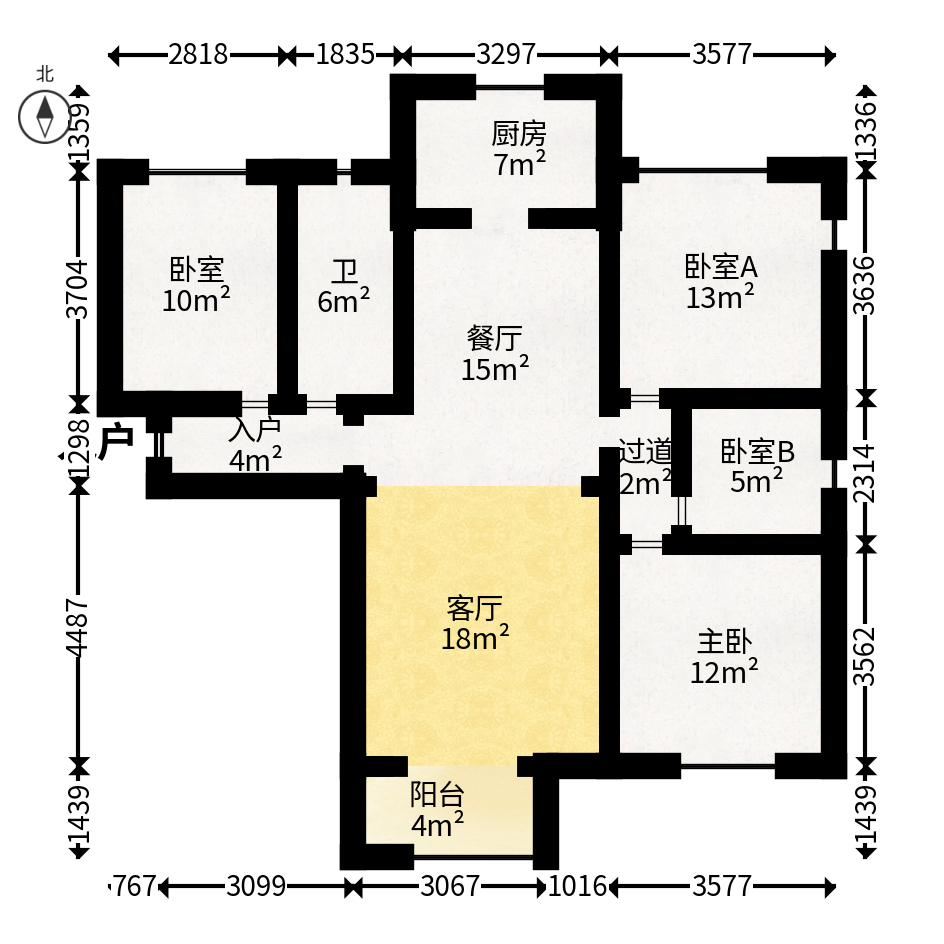 金科时代中心  3室2厅2卫   95.80万户型图
