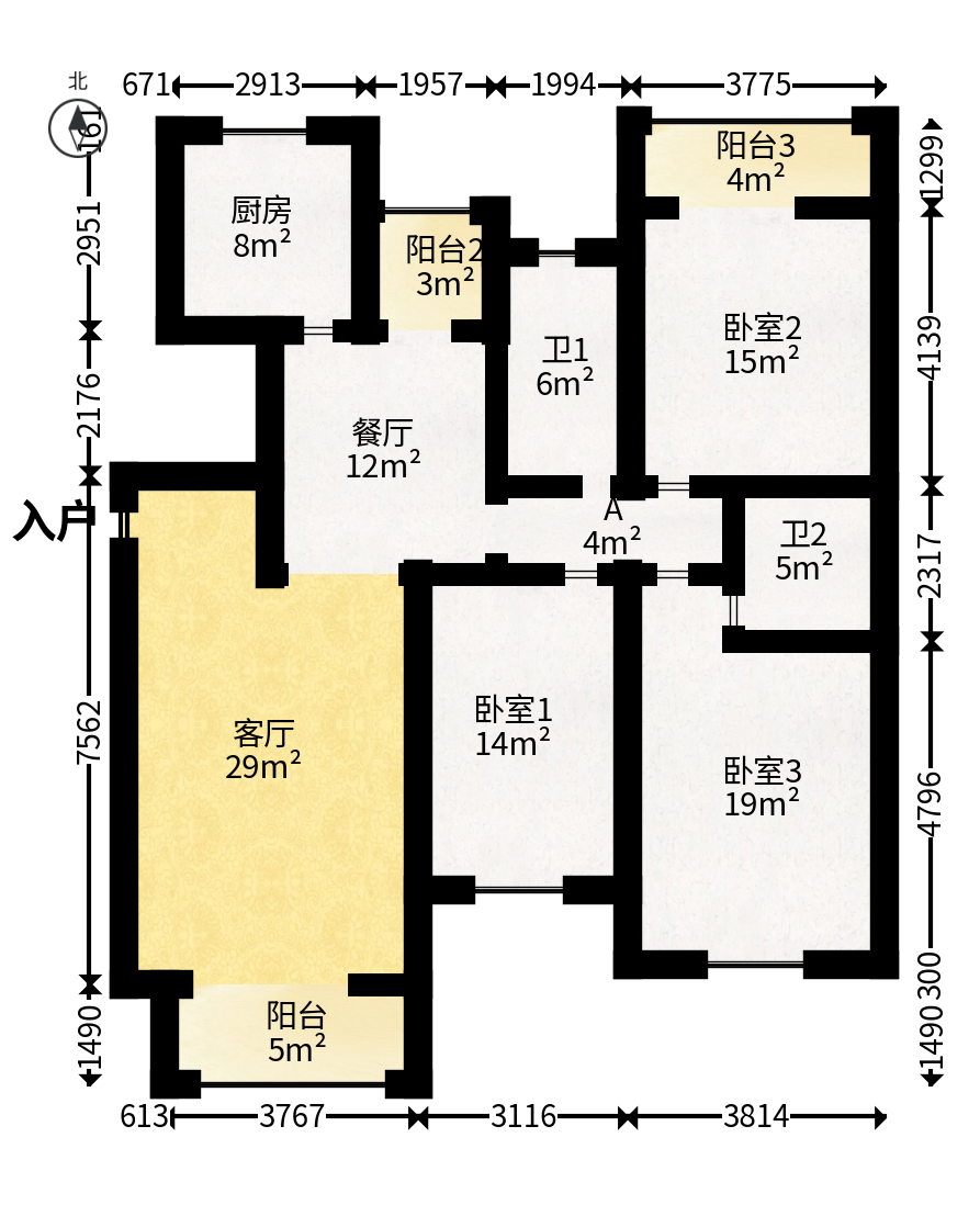 满庭芳小区  3室2厅2卫   141.00万户型图