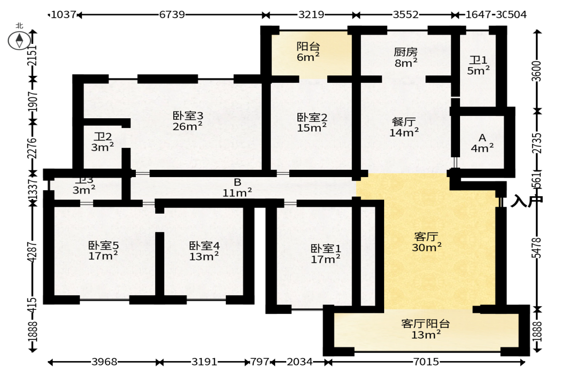 枫景园（春色满园）  5室3厅2卫   128.80万户型图