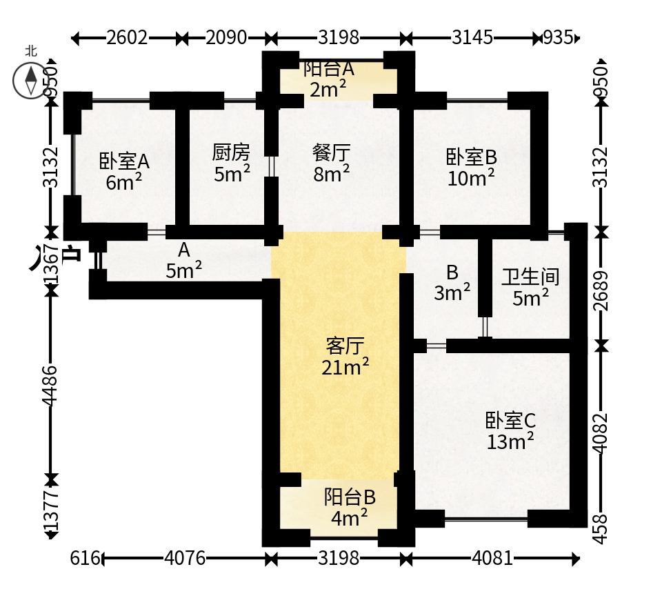 五矿万境蓝山  3室1厅1卫   125.00万户型图
