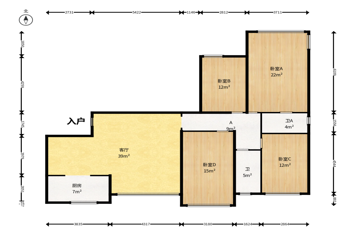 中房F联邦  4室2厅2卫    118.0万户型图