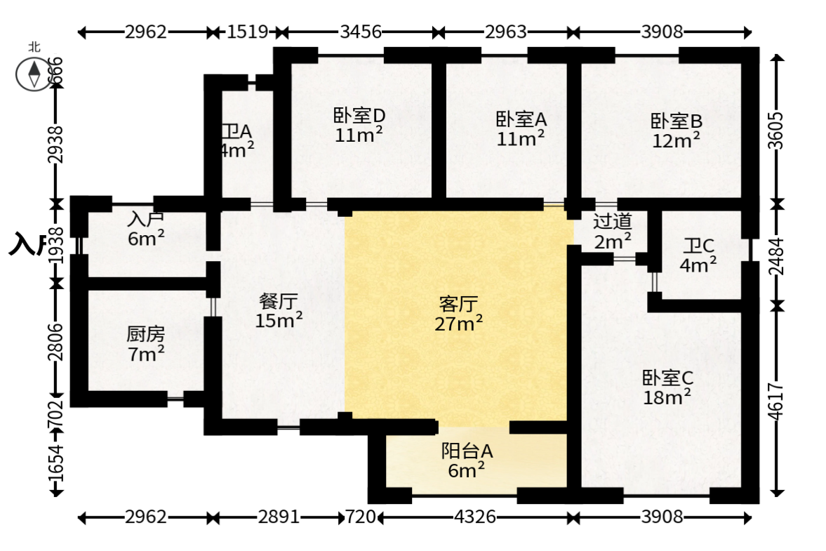 鸿运佳苑  4室2厅2卫   110.00万户型图