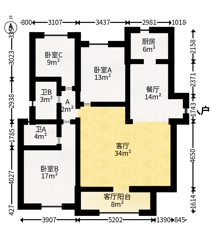 龙湖铂金中心（龙湖春江郦城）  3室2厅2卫   250.00万户型图