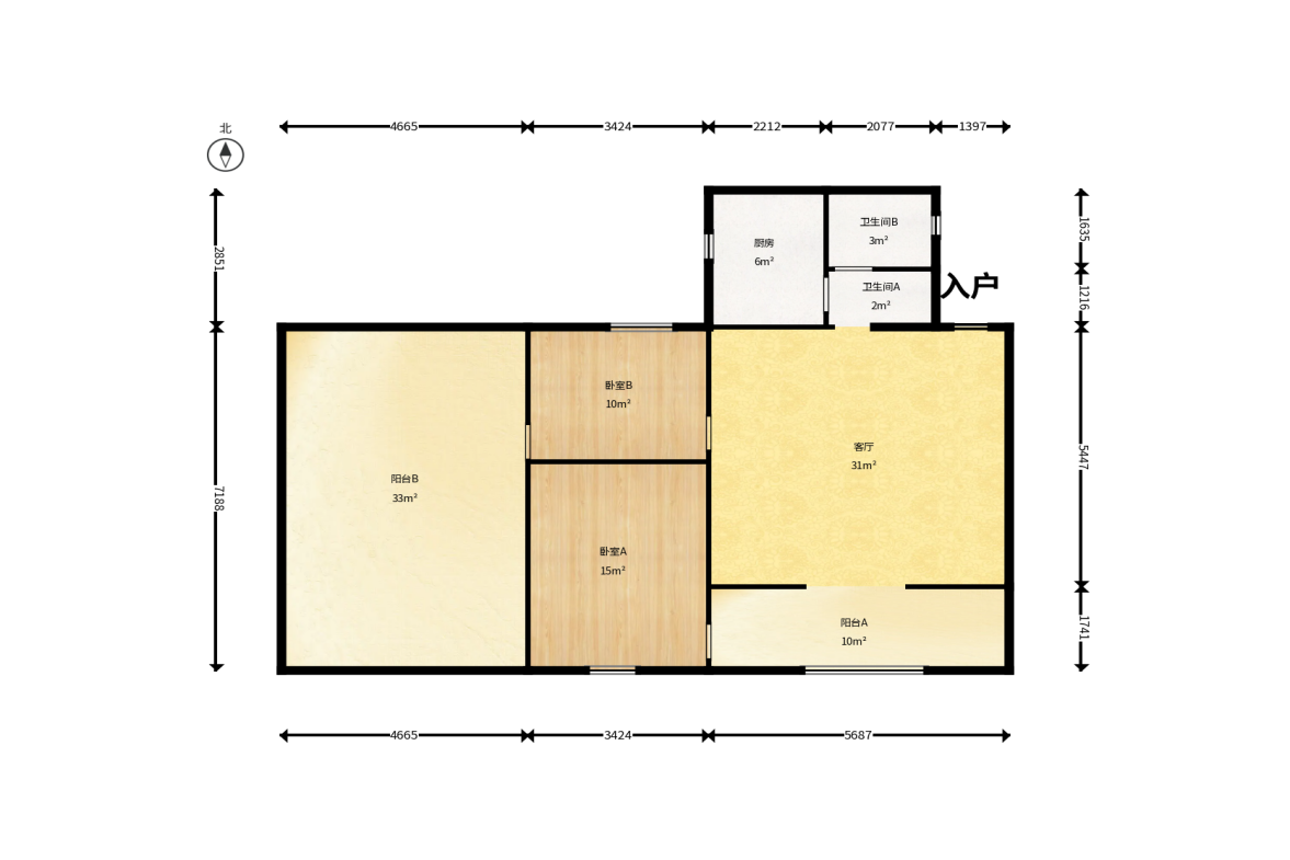 建材设计研究院综合楼（省建筑材料研究设计院宿舍）  2室2厅1卫   75.00万户型图