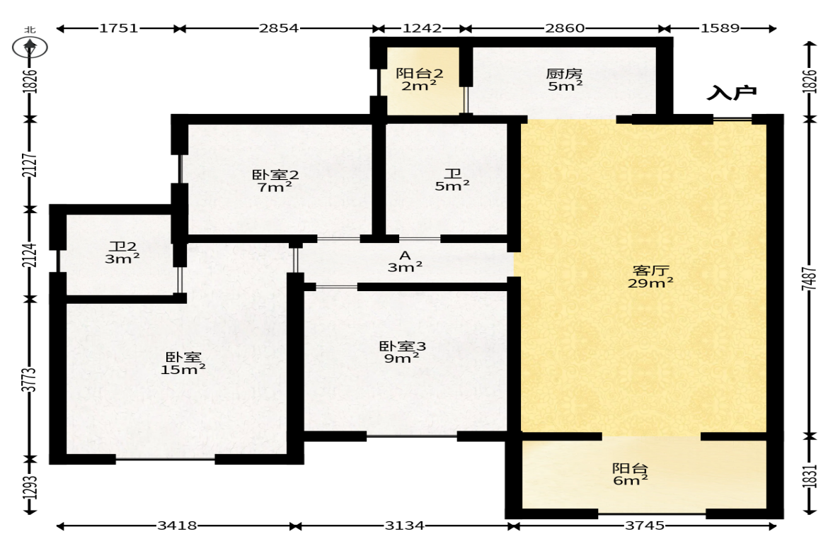 长房云时代  3室2厅2卫   108.00万户型图
