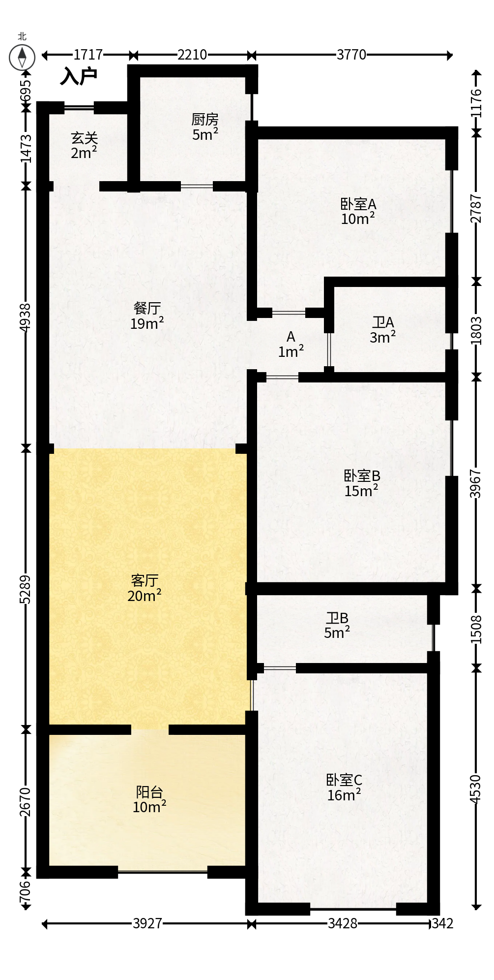 藏珑湖上国际花园  3室2厅2卫   110.00万户型图