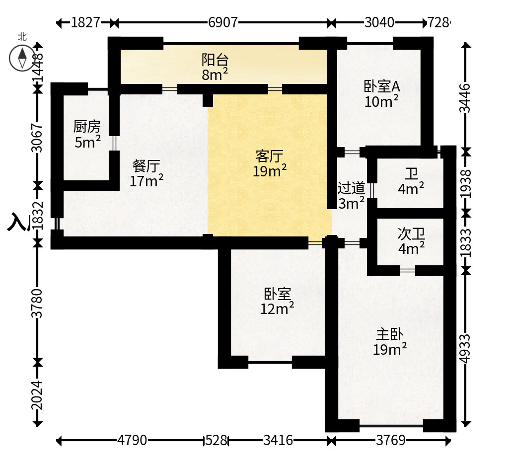 金科时代中心  3室2厅2卫   89.90万户型图