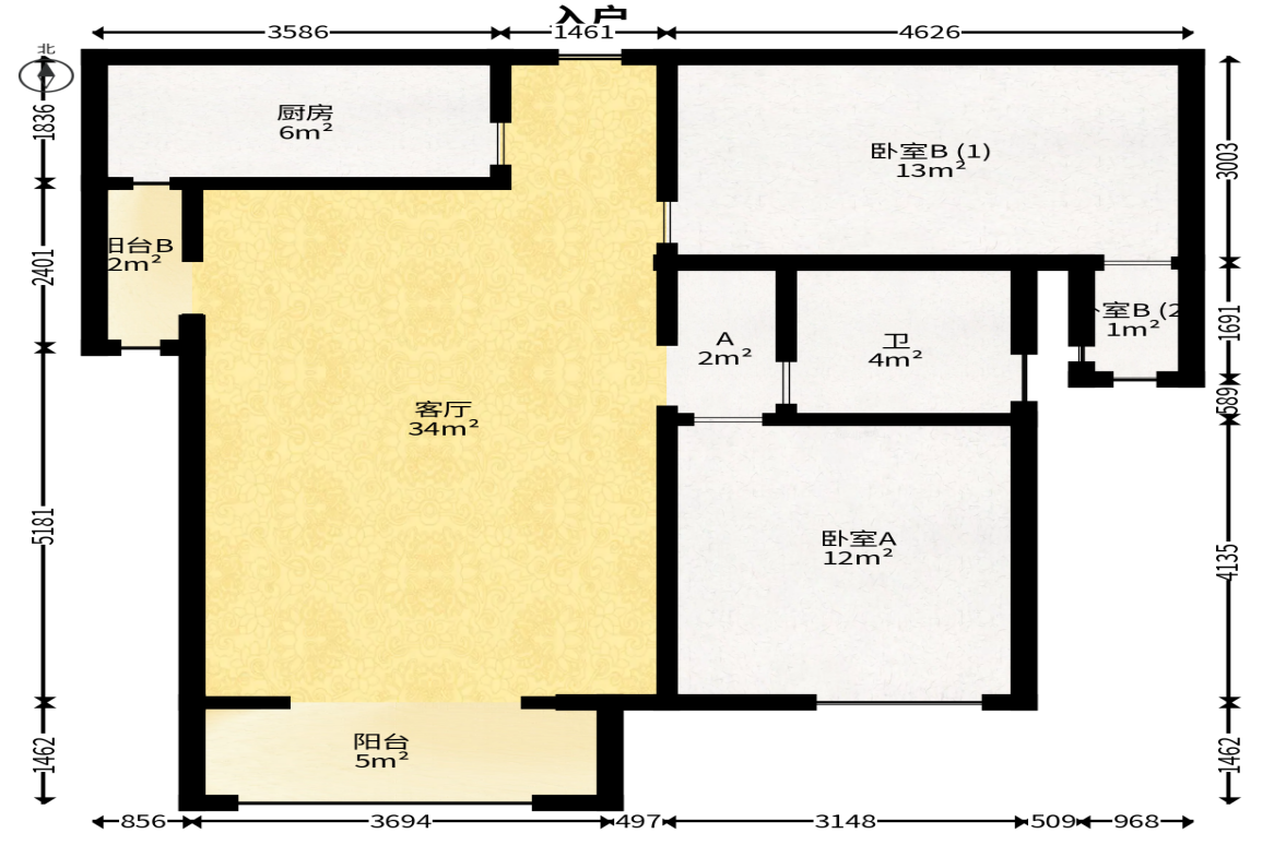龙王港社区  2室2厅1卫   71.00万户型图
