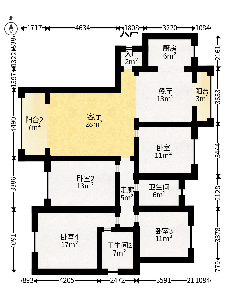 金广星苑  4室2厅2卫   108.00万户型图