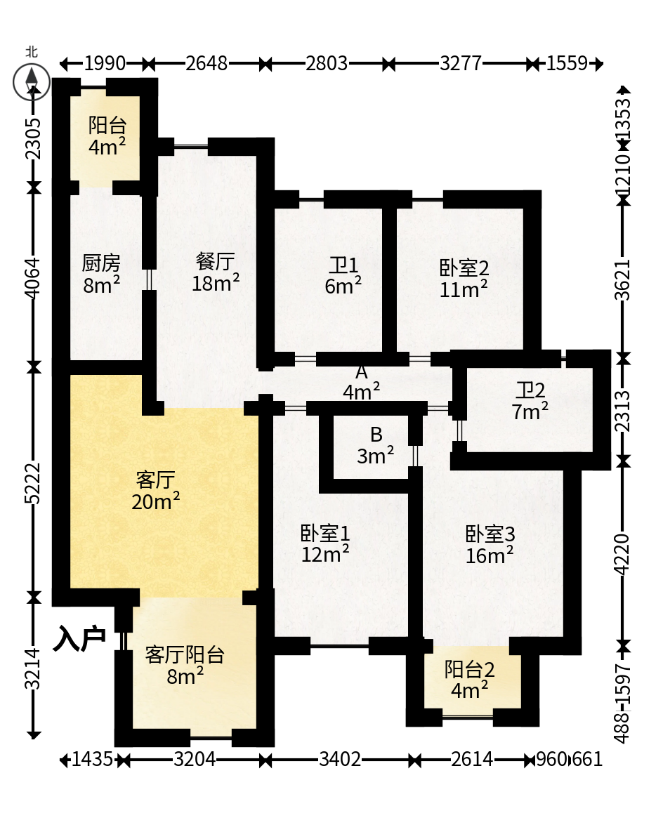 奥林匹克花园  3室2厅2卫   162.00万户型图
