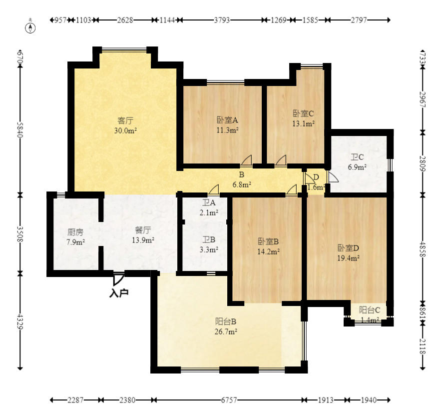 山水熙园  4室2厅2卫   116.00万户型图