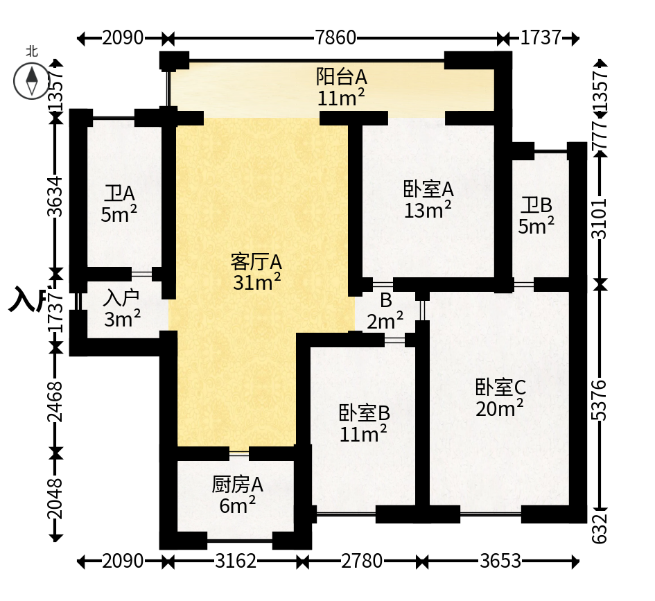 奥园誉景华府  3室2厅2卫   124.90万户型图