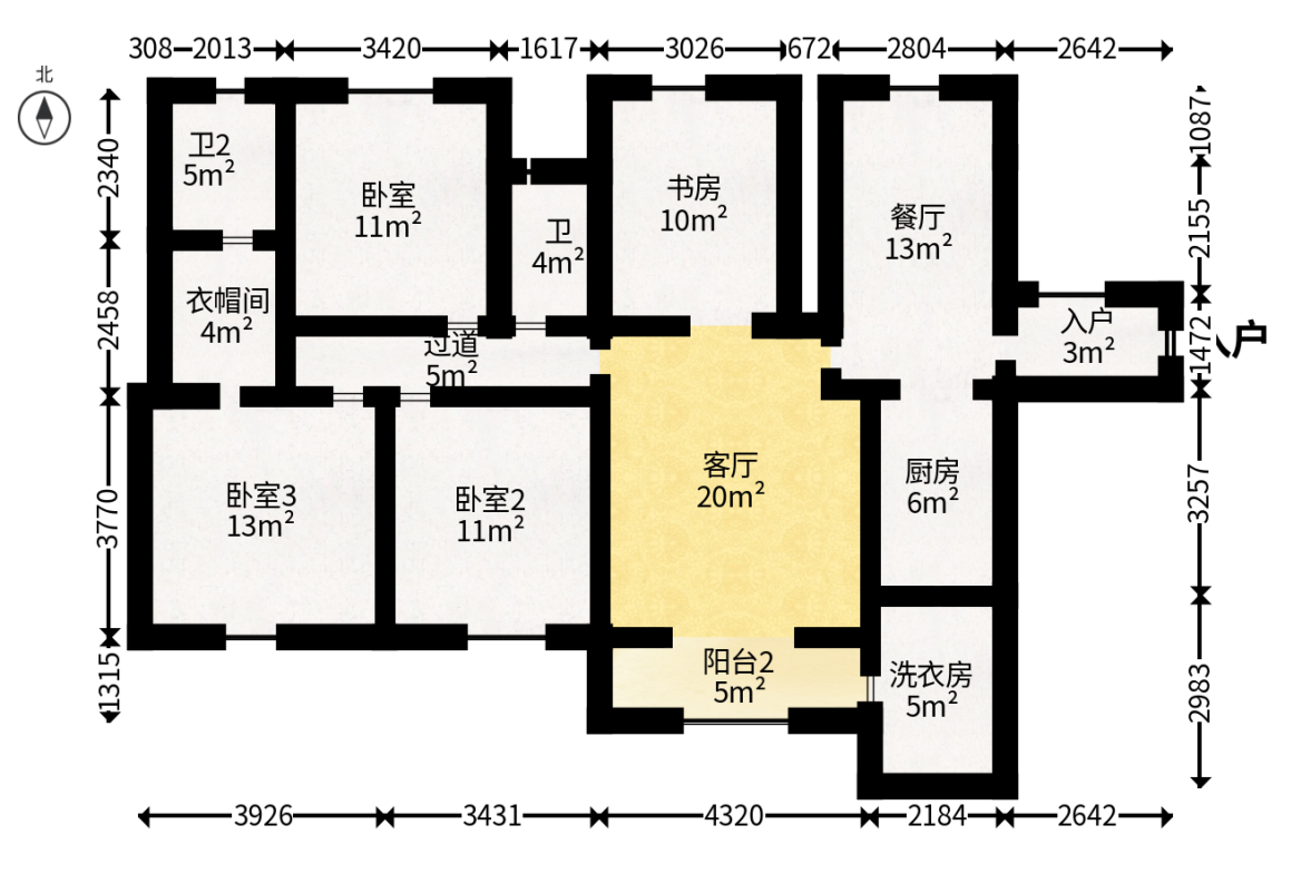 天麓尚层  4室2厅2卫   121.00万户型图
