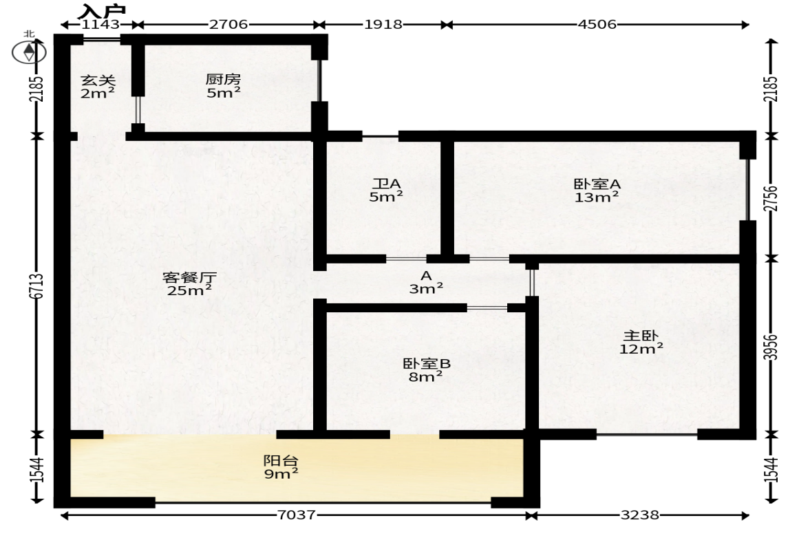 蓝光雍锦阁  3室2厅1卫   125.00万户型图