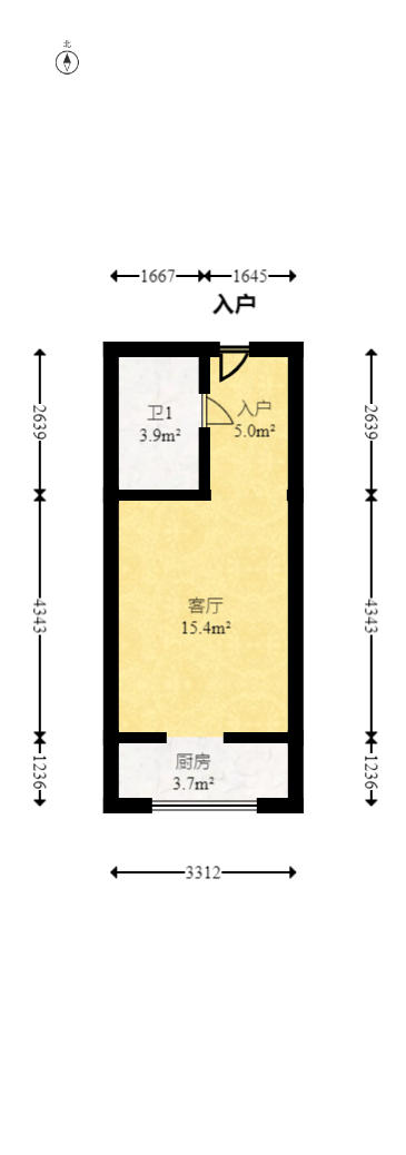 明昇壹城（明昇时代广场）二期  1室1厅1卫   55.00万户型图