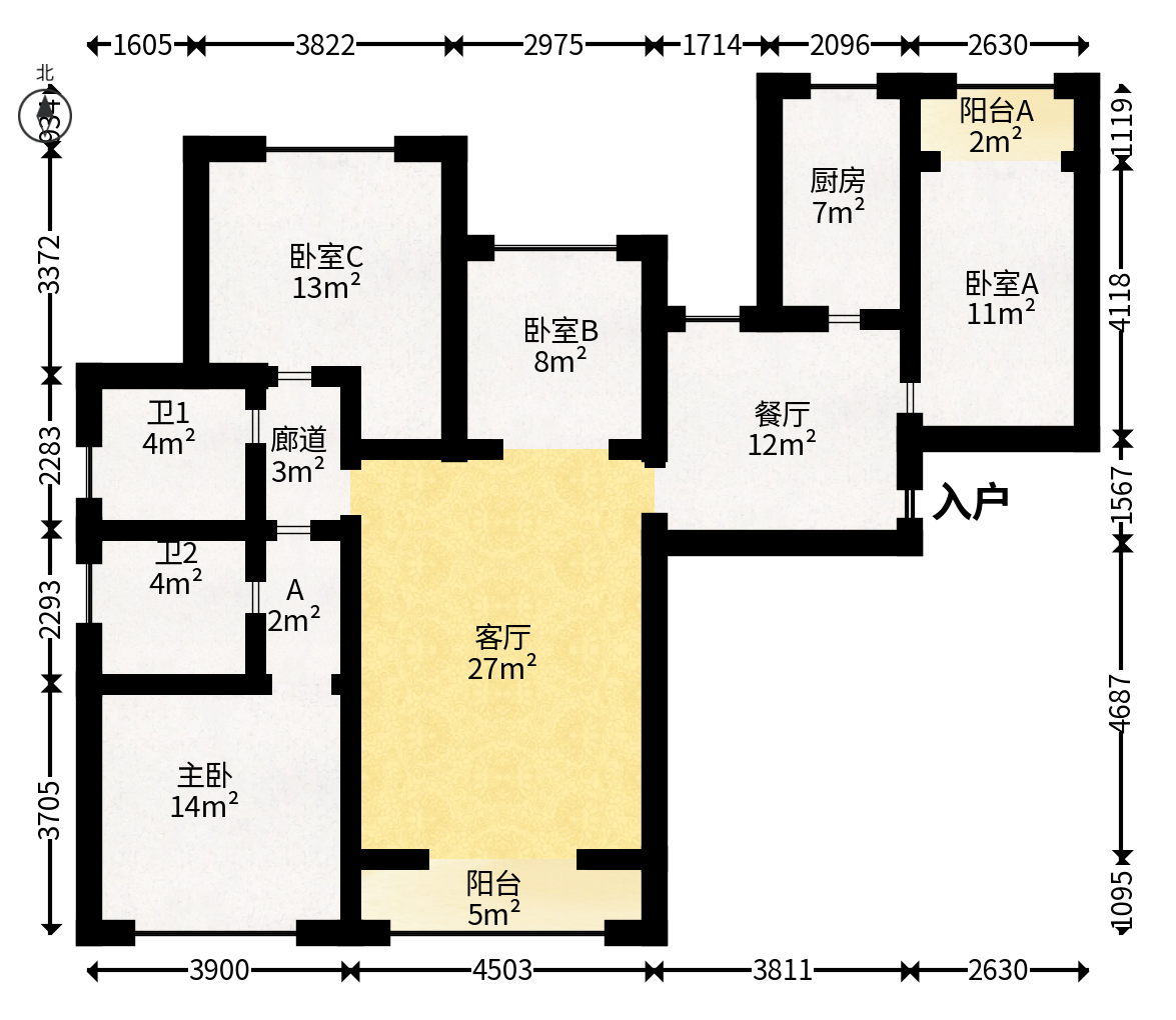邦盛水岸御园  4室2厅2卫   119.00万户型图