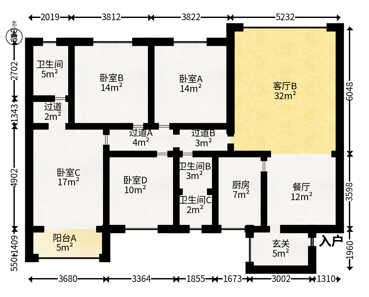 鸿园小区  3室2厅2卫   140.00万户型图