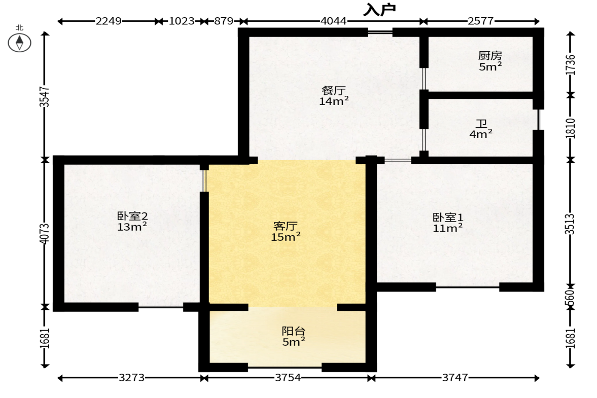 新城新世界四期柏樾  2室2厅1卫   85.00万户型图