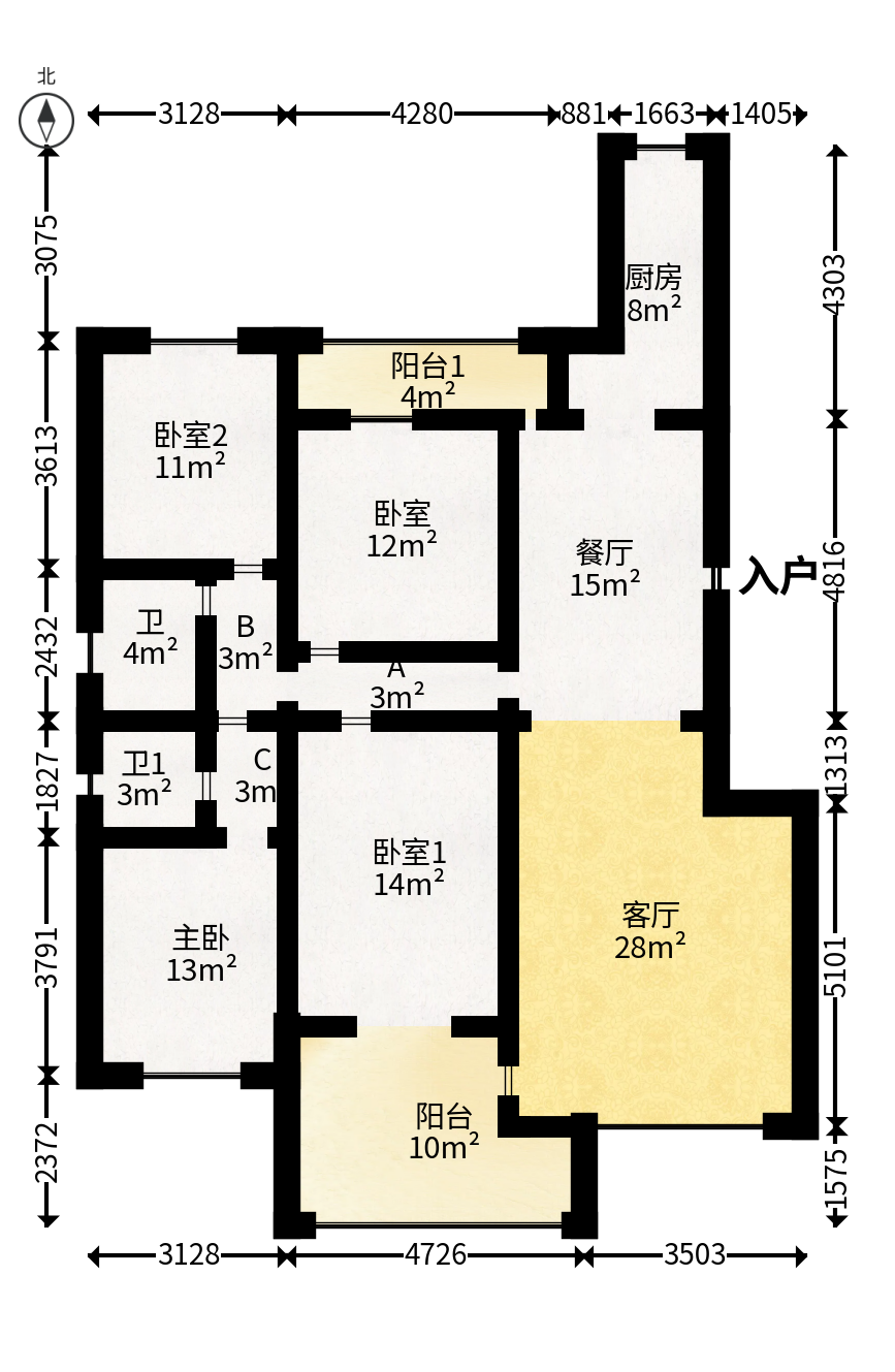 红树湾  4室2厅2卫   85.00万户型图