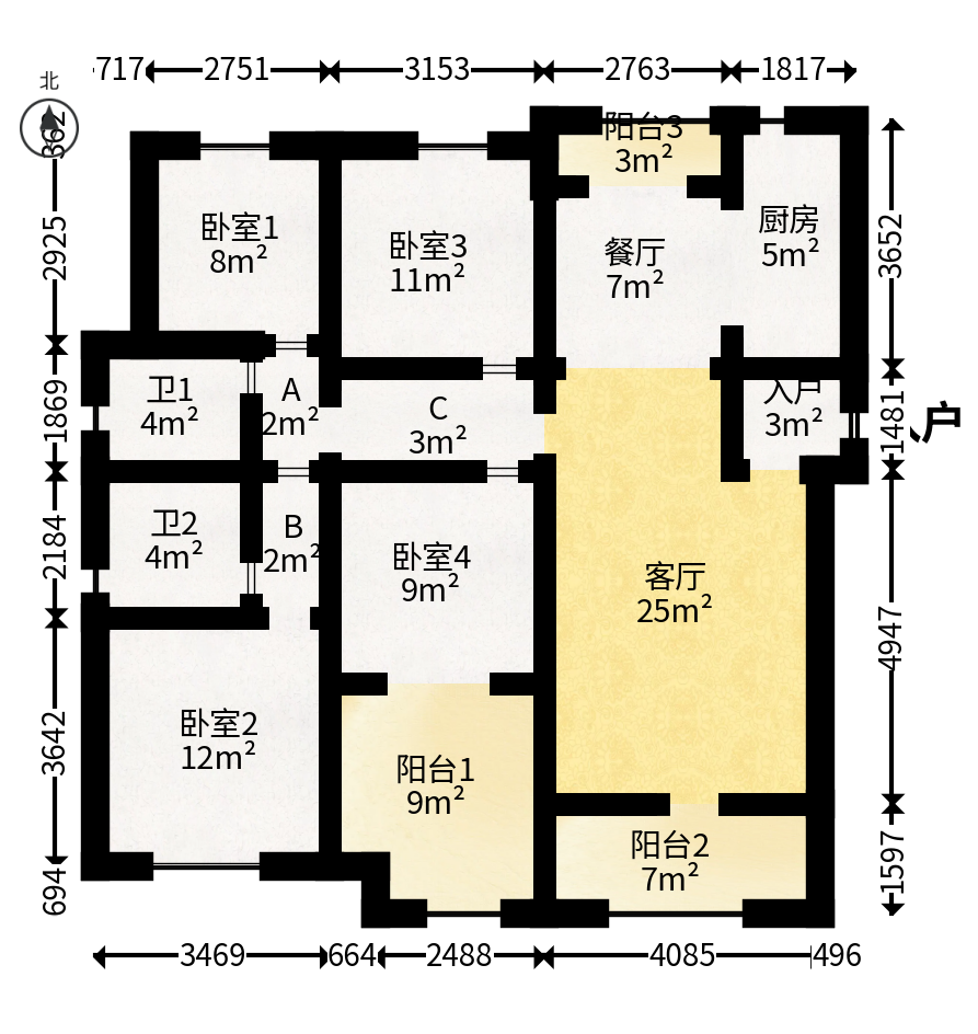 阳光城尚东湾嘉林苑  4室2厅2卫   145.00万户型图