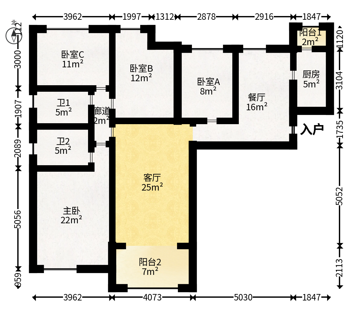 中海国际二期  4室2厅2卫   115.00万户型图