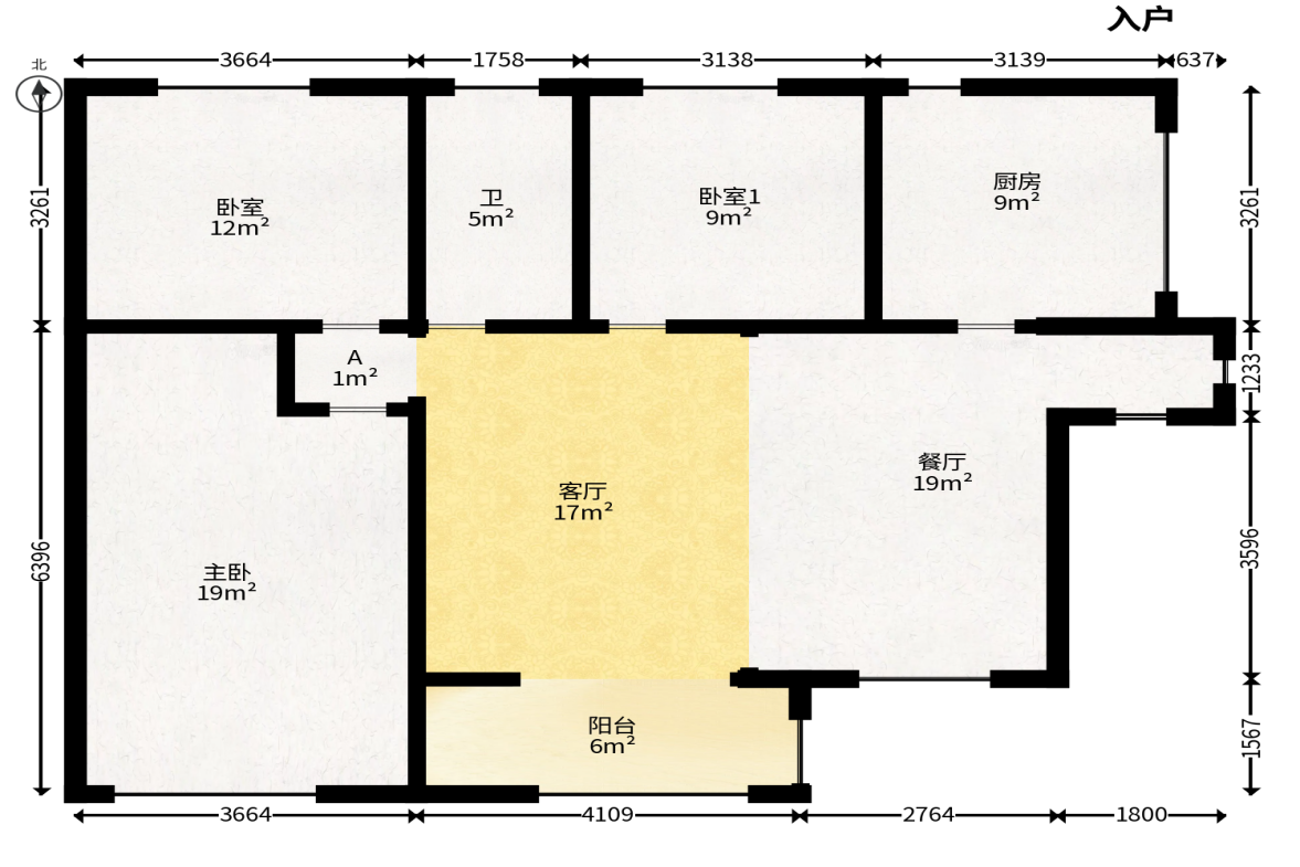荣盛城  3室2厅2卫   108.00万户型图