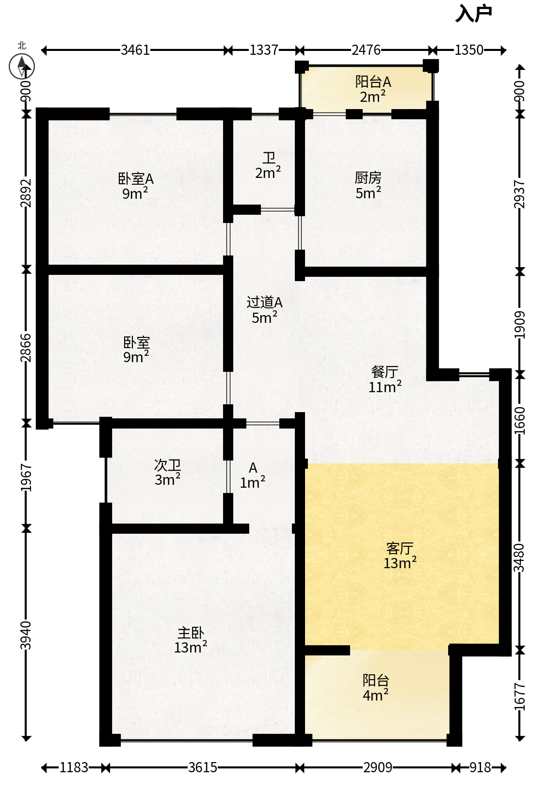 幸福洋房  3室2厅2卫   55.00万户型图