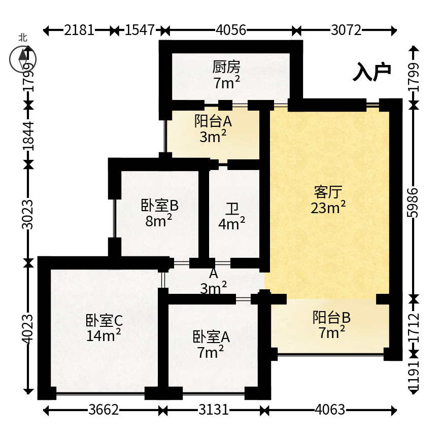 恒大雅苑  3室2厅1卫   78.00万户型图