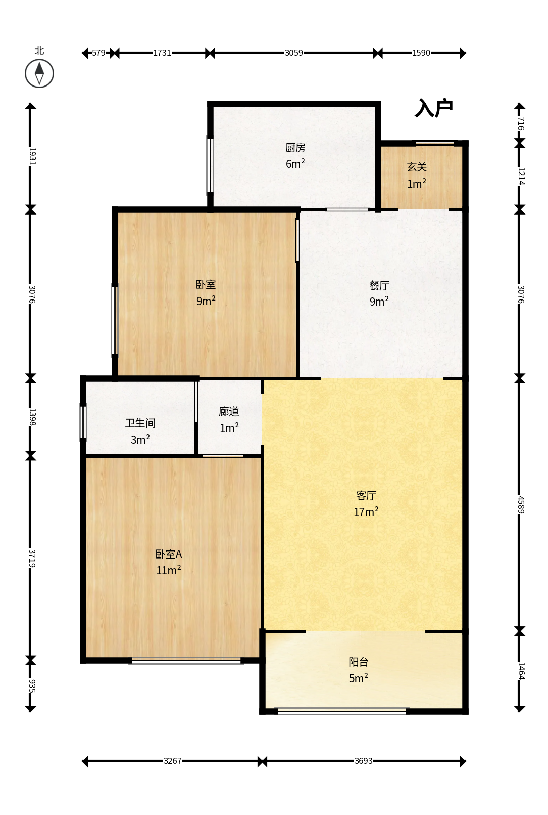 钰龙天下一期  2室2厅1卫   228.00万户型图