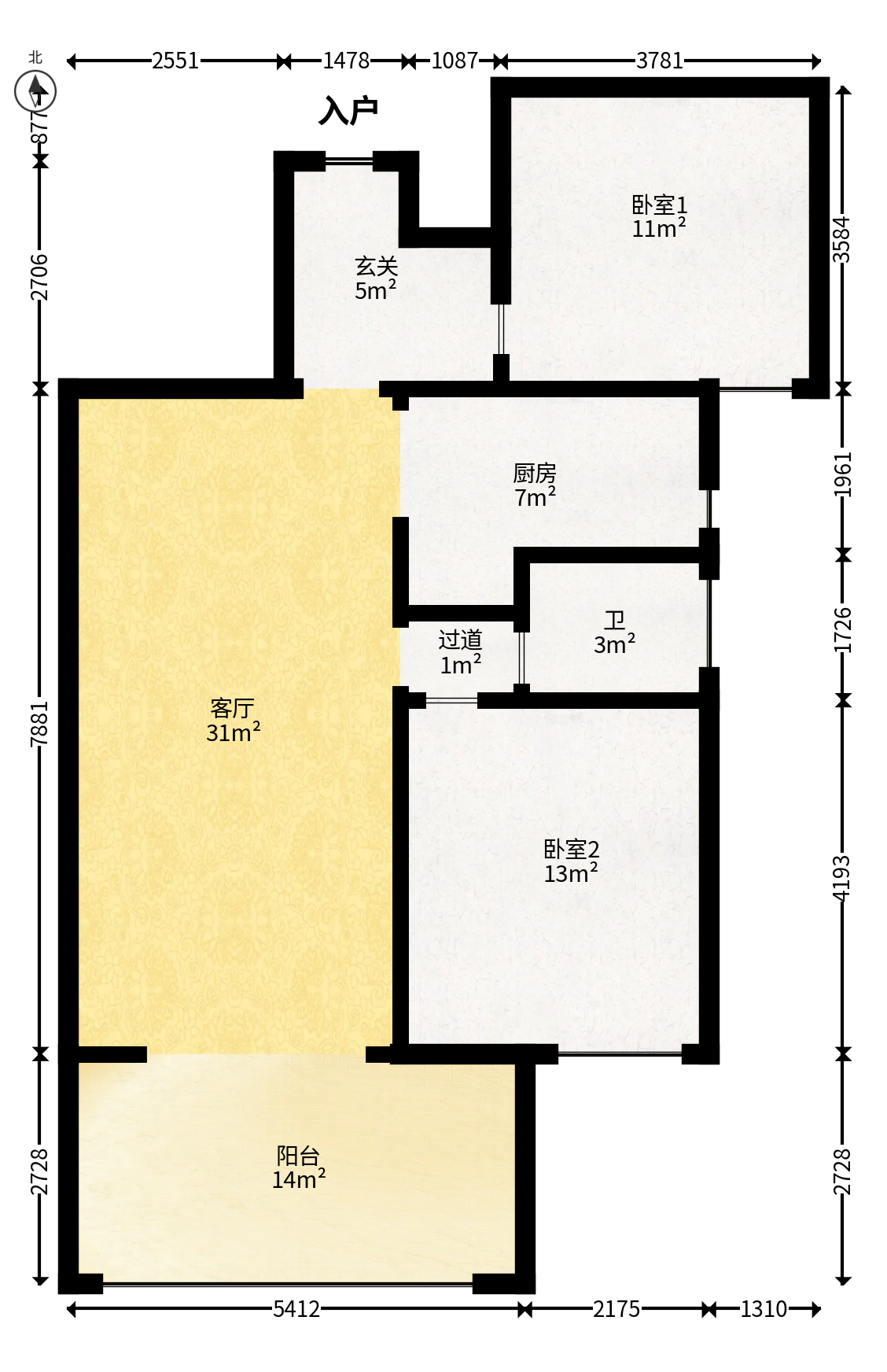 明发阅江悦府  2室2厅1卫   88.00万户型图