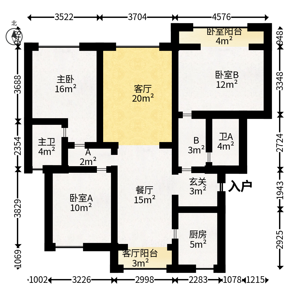 郡原广场  3室2厅2卫   128.00万户型图