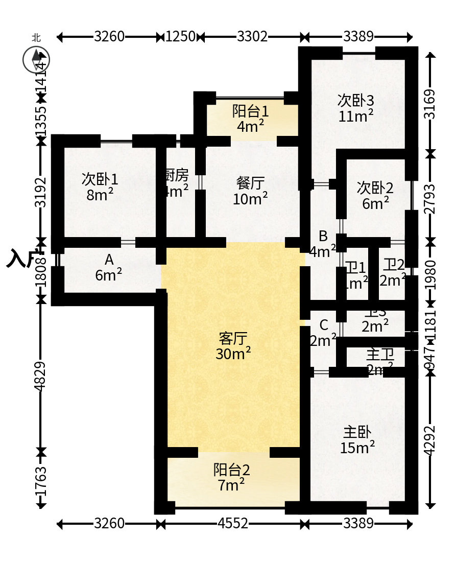 恒基凯旋门三期  4室2厅2卫   129.80万户型图